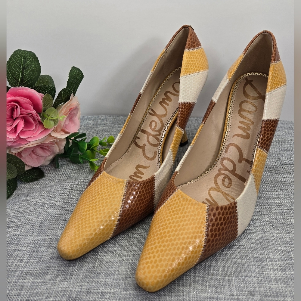 Sam Edelman Shoes‎ Womens Size 11 Patchwork Yellow Flared Heel Toni Pump Classy